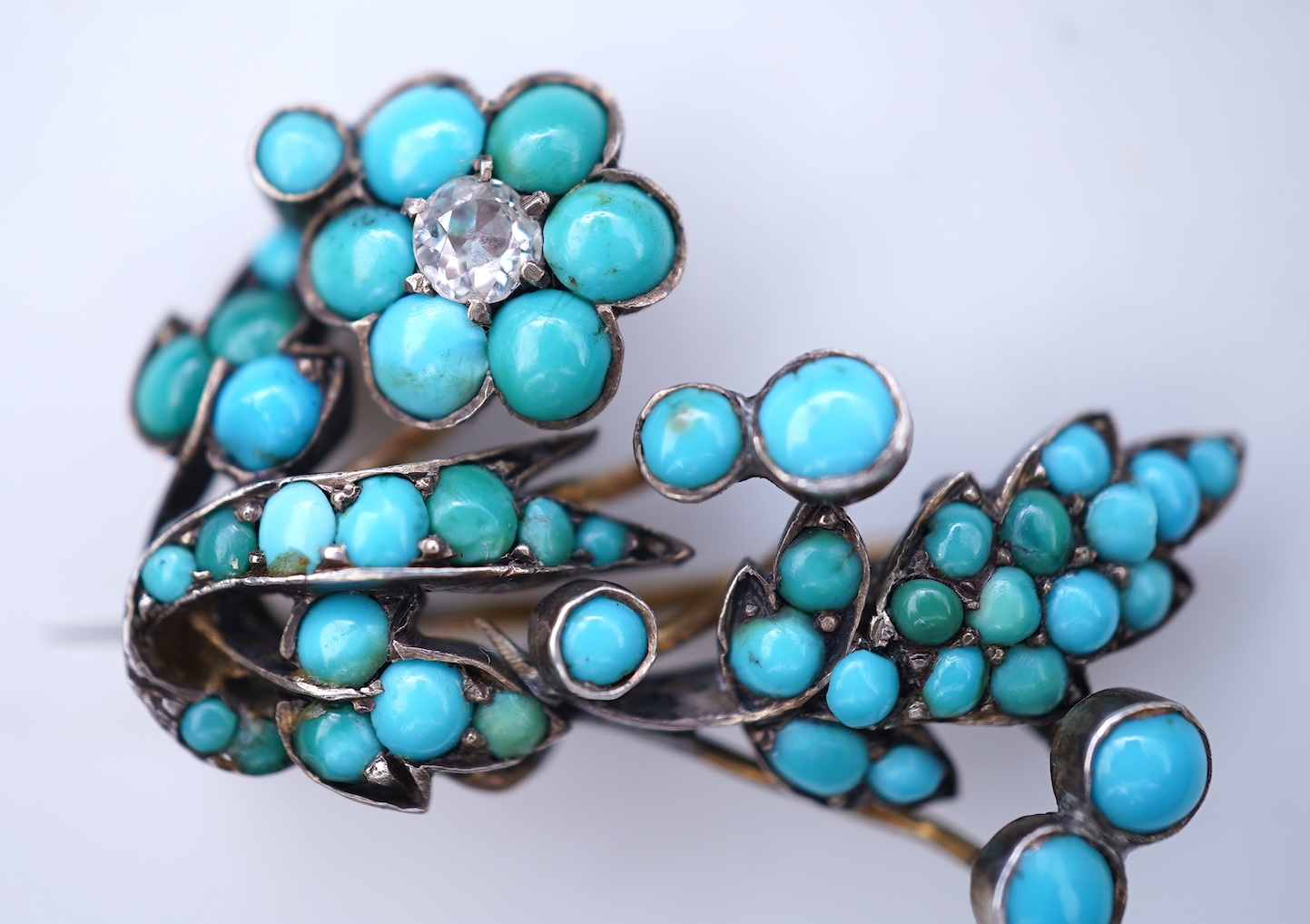 A Victorian turquoise and diamond brooch, mid 19th century